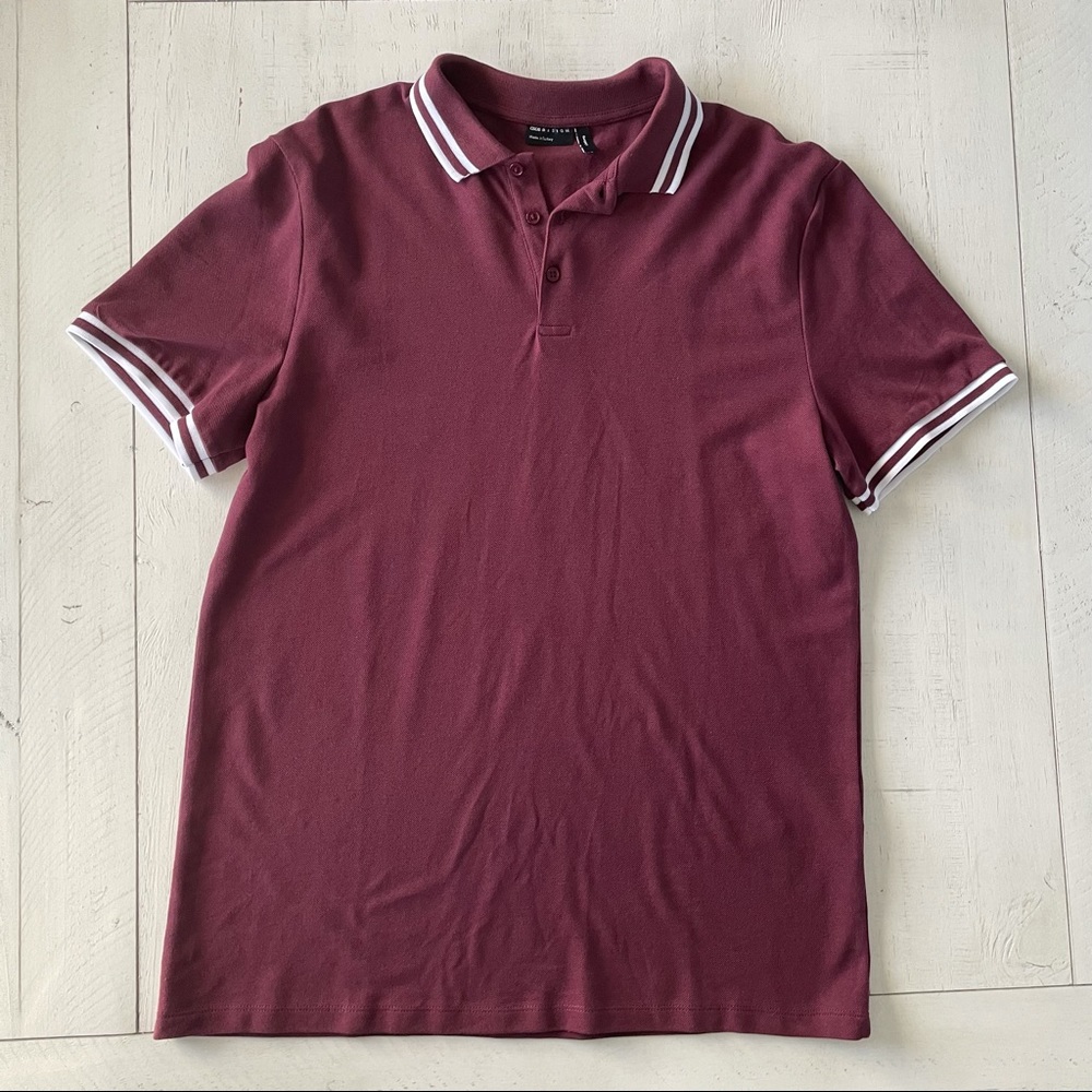 ASOS | Men’s Maroon Striped Soccer Polo Shirt